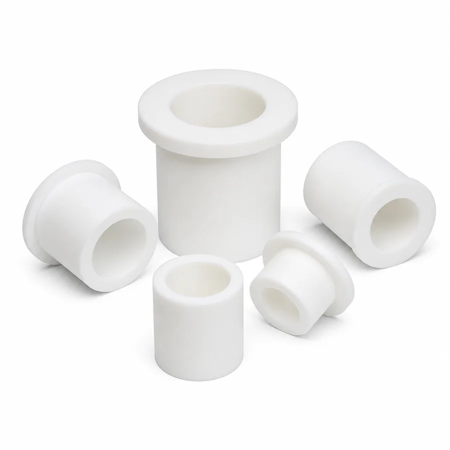 White machined PTFE bushings