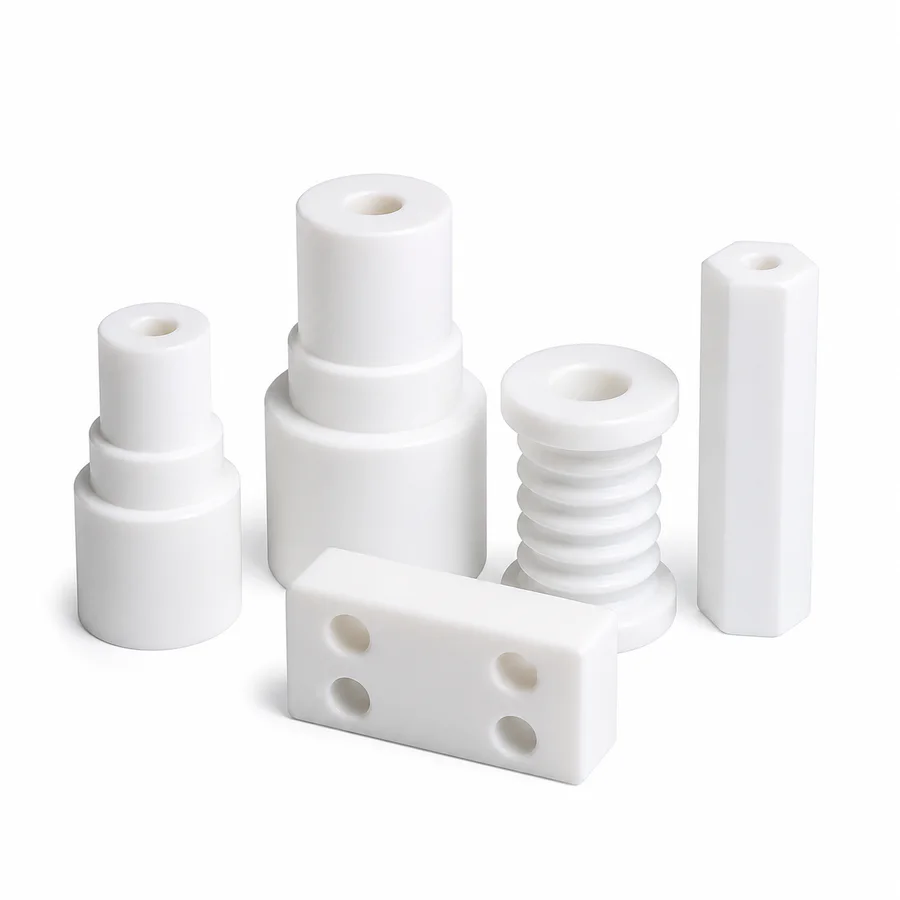 White machined PTFE insulators