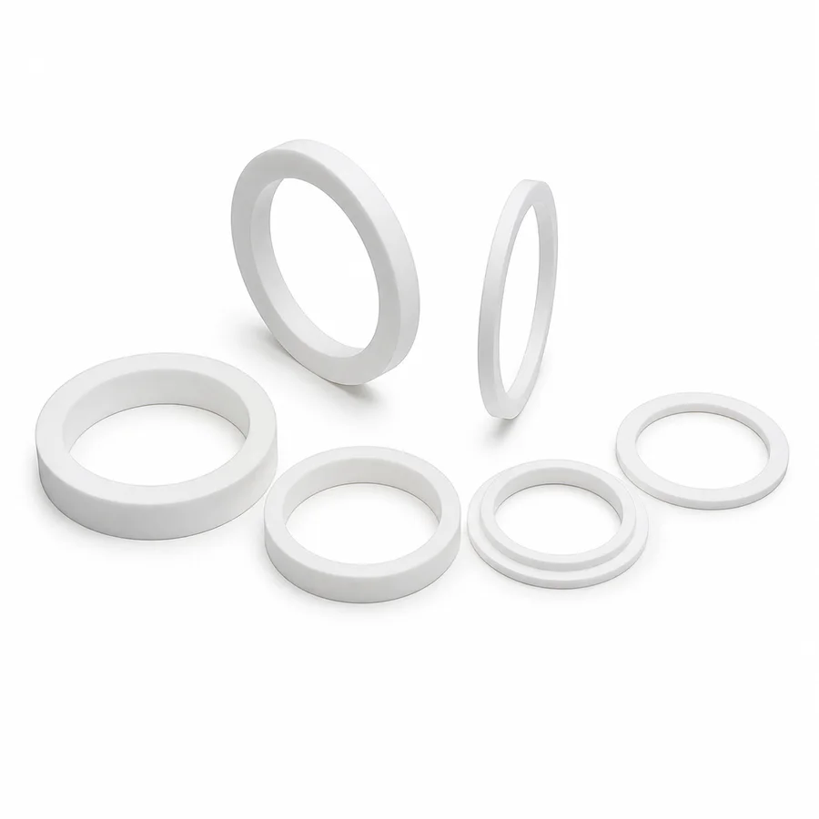 White machined PTFE rings